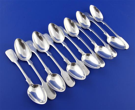 A set of twelve Victorian provincial silver fiddle pattern teaspoons by Robert Williams & Sons,